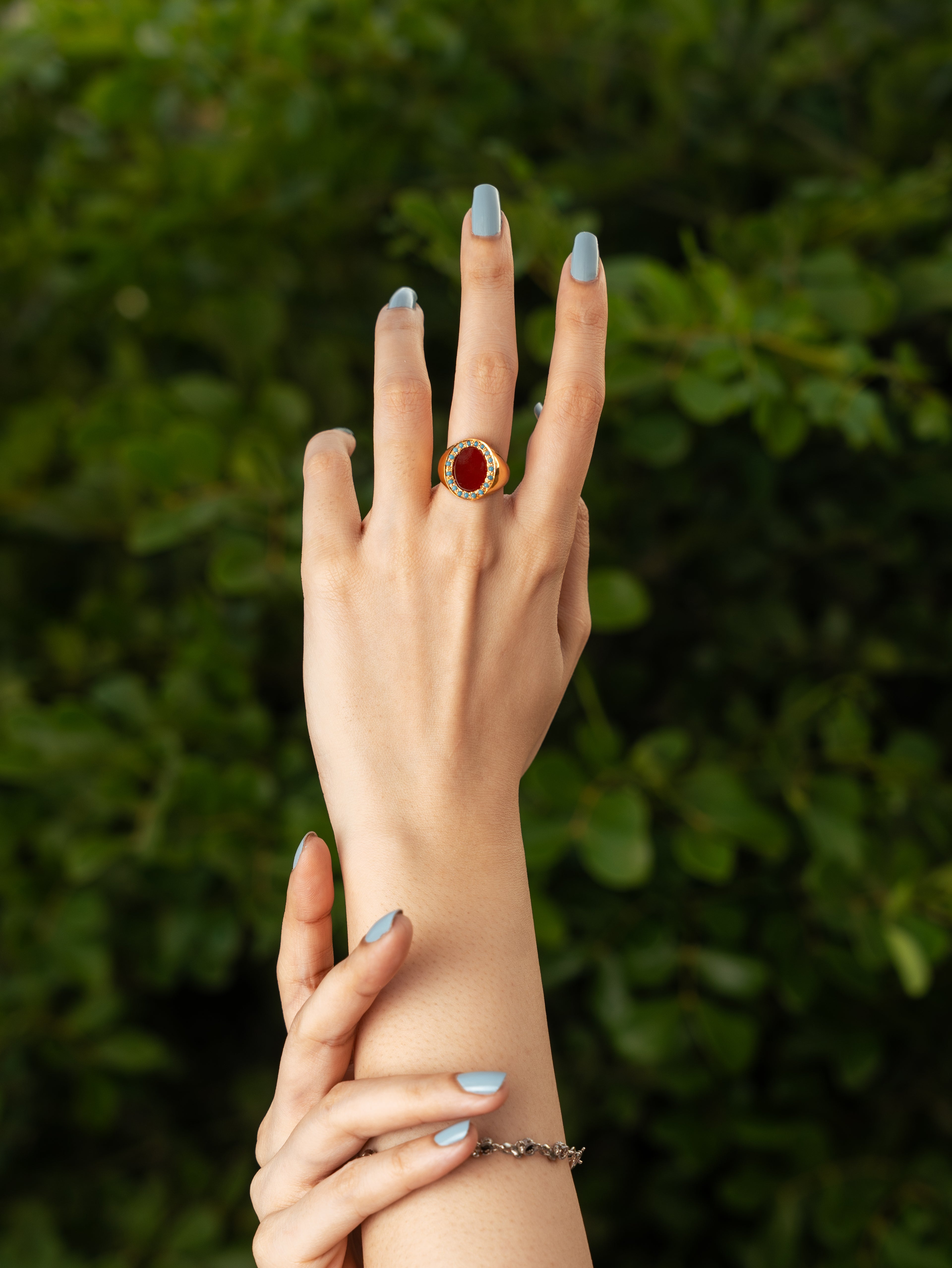 Best Seller – Aqeeq & Firoza Gold-Plated Ring for Women