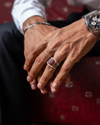 Maroon Aqeeq (Agate) Stone Ring for Men in 925 Sterling Silver (Chandi)