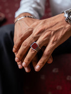 Maroon Aqeeq (Agate) Stone Ring for Men in 925 Sterling Silver (Chandi)