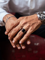 Black Aqeeq (Agate) Stone Ring for Men in 925 Sterling Silver (Chandi)