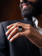 Black Aqeeq (Agate) Stone Ring for Men in 925 Sterling Silver (Chandi)