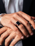 Black Aqeeq (Agate) Stone Ring for Men in 925 Sterling Silver (Chandi)
