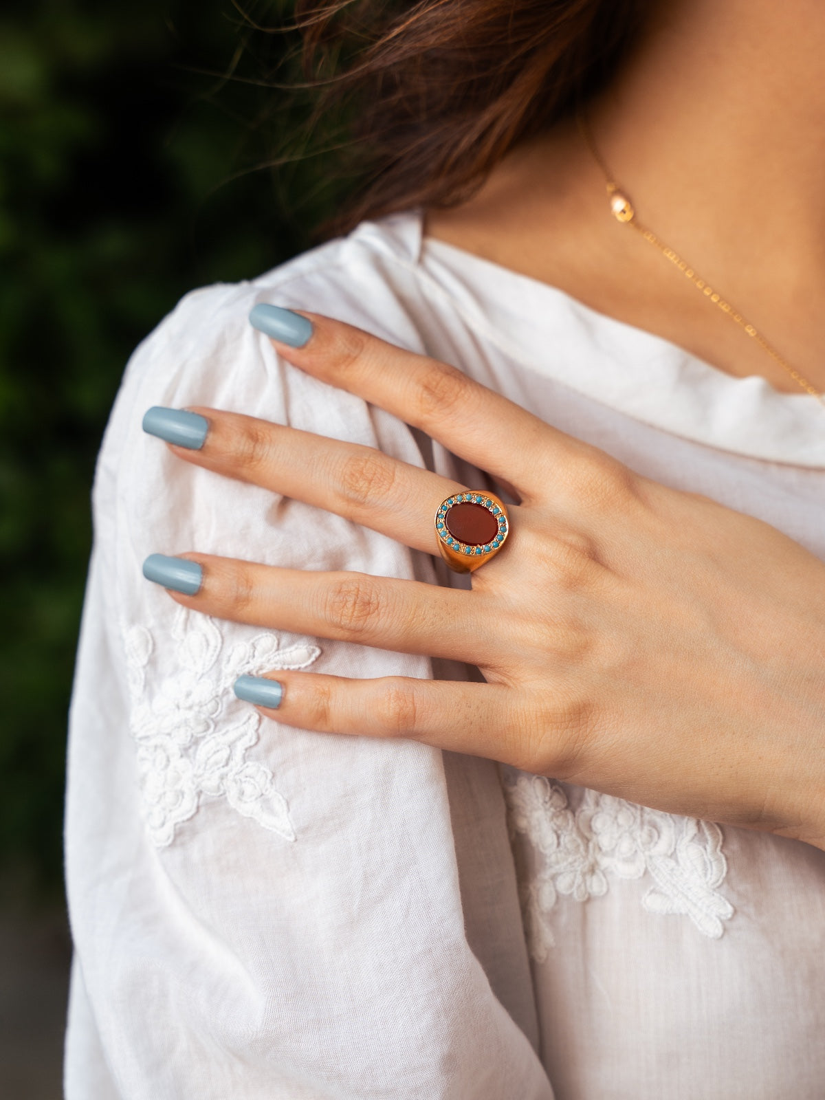 Best Seller – Aqeeq & Firoza Gold-Plated Ring for Women