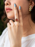 Best Seller – Aqeeq & Firoza Gold-Plated Ring for Women