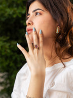 Best Seller – Aqeeq & Firoza Gold-Plated Ring for Women
